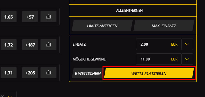 SCHRITT 4: WETTE PLATZIEREN UND BESTÄTIGEN